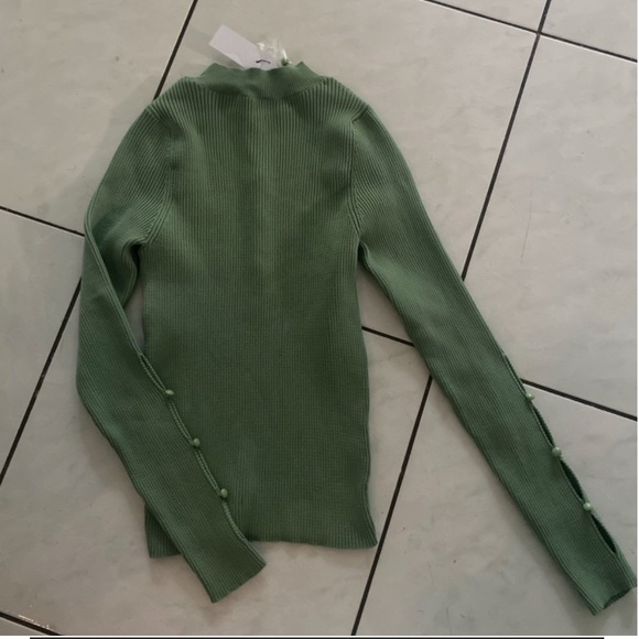 TOPSHOP Green Ribbed Cutout Long Sleeve Top - Picture 4 of 4